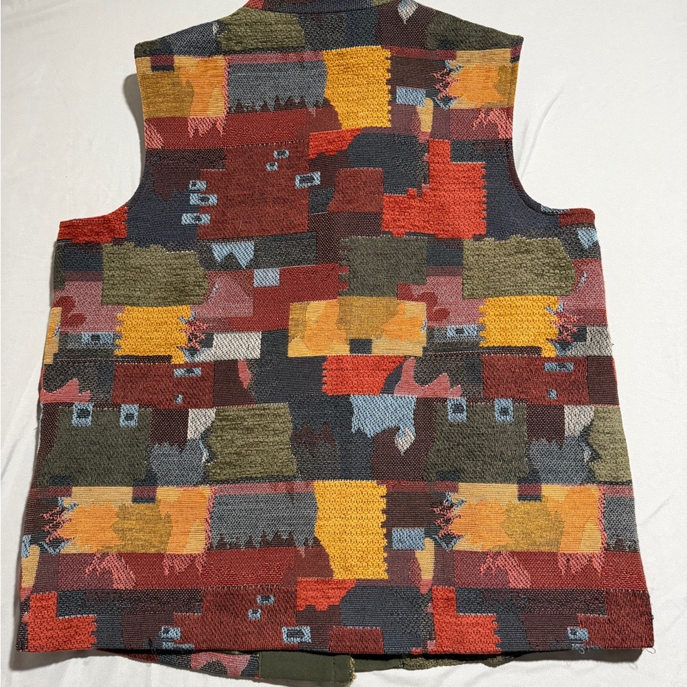 coldwater creek dark‎ tones patchwork button up vest, women's large #1517 - Picture 5 of 6